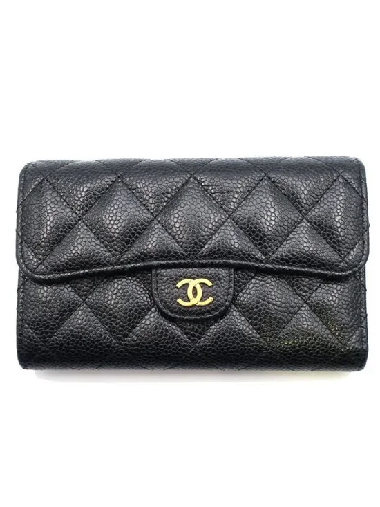 Chanel Quilted Medium Flap Wallet Trifold Caviar Leather Ap0232 - Picture 1 of 10